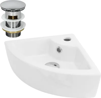 Produktbild von LuxeBath Waschbecken Aufsatzwaschbecken Eckig, 46x33x13 cm, Weiß, aus Keramik, inkl. Ablaufgarnitur mit Überlauf