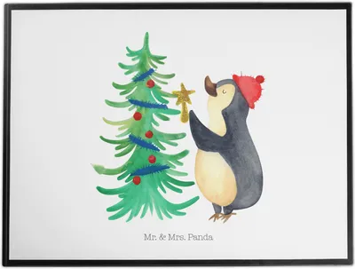 Produktbild von Mr. & Mrs. Panda tischauflage Pinguin Weihnachtsbaum - Weiß - Geschenk, schreibauflage, tischmatte, Winter, Weihnachten, schreibtischunterlage, schreibtischunterlagen