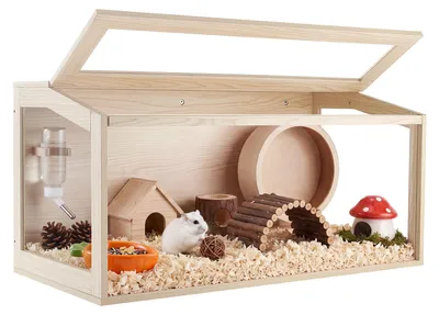 Zdjęcie produktu dla Klatka dla chomika VEVOR, klatka dla gryzoni, terrarium, drewniana klatka dla chomika, wymiary 1018x518x510 mm, okno widokowe 270°, zabezpieczona przed ucieczką gryzoni, z pokrywą i wentylacją, idealna dla chomików syryjskich, chomików karłowatych, świnek morskich i myszy