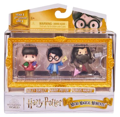 Obrázek produktu pro Kouzelnický svět sada 3 hracích figurek Harry Potter Rubeus Hagrid Dudley Dursley Micro Magical Moments Zlatý rámeček Filmové hvězdy Čarodějnictví Kouzelníci Bradavice