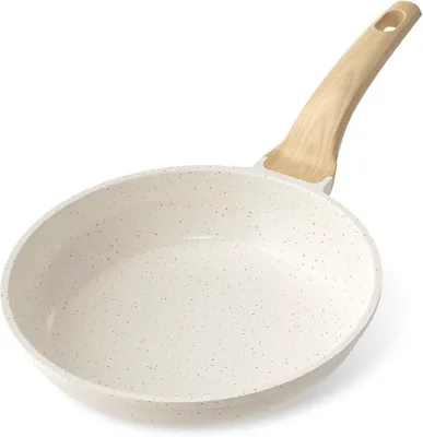 Image de YASHE Poêle anti-adhésive de 24 cm, avec revêtement en granit pour œufs, crêpes et bacon, Blanc