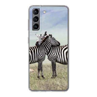 Produktbild von MuchoWow® Handyhülle Schutzhülle Hülle für Samsung Galaxy S21 Zebras - Gras - Schwarz - Weiß Silikon Softcase Handy Hülle - Softcase
