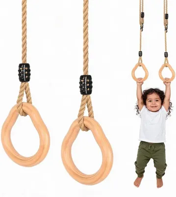 Produktbild von Kindertrapezschaukel mit Holzturnstange und Turnringen – Turnspielzeug – Kletterschaukel