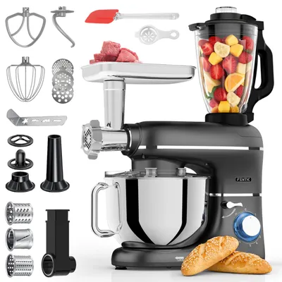 Produktbild von Fentic Küchenmaschine 6-in-1 – Knetmaschine, Mixer, Food Processor, Fleischwolf, Gemüseschneider, 2000W, 6,2L Edelstahlschüssel