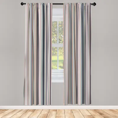 Produktbild von ABAKUHAUS Gestreift Vorhänge 2 Panel Set für Wohnzimmer Schlafzimmer Dekor, Blau Lila Teal Aqua Lavendel Farbigen Vertikalen Streifen Geometrische Abstrakte Weinlese, 150 cm x 245 cm, Rose Cocoa