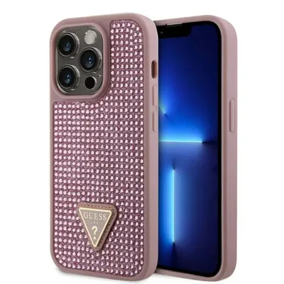 Obrázok produktu pre Guess, ochranné puzdro pre iPhone 15 Pro zdobené malými kamienkami, ružové
