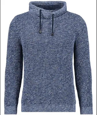 Ragman V-Ausschnitt Pullover Strick mit Kragen in blau