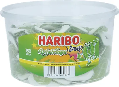 Produktbild von Haribo Saure Apfelringe Fruchtgummi mit Schaumzucker 150 Stück 1200g