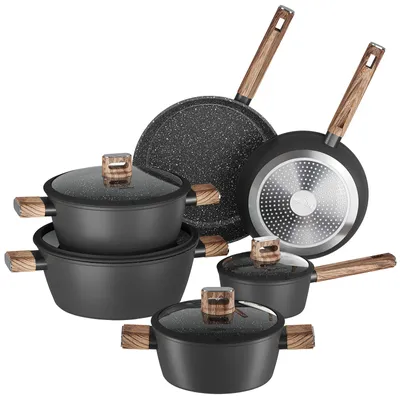 Produktbild von HOMELUX Topf-Set Kochgeschirr-Set, 10tlg Induktions Kochtopfset mit Deckel , Aluminium,Kochtopf 20/24/28 + Stieltopf 16 + Pfanne 24/28 )
