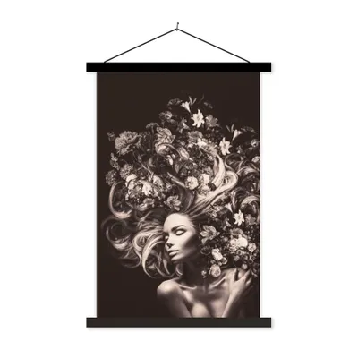 Produktbild von MuchoWow® Textilposter Blumen - Frau - Natur 120x180 cm mit schwarzem Rahmen - Fotos