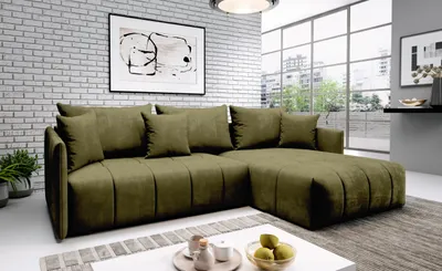Produktbild von FURMEB24 - DON 245 x 180 cm Sofa mit Schlaffunktion und zwei Bettk€sten - Ecksofa mit Kissen , Stoff Monoliht - Olive