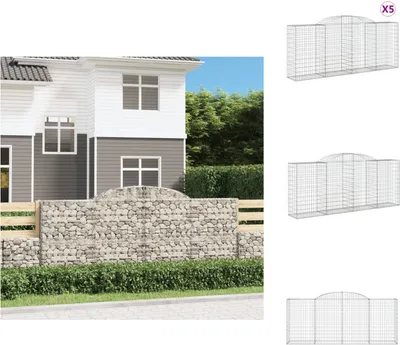 Productafbeelding van vidaXL Gabionen met boogvorm, 5 stuks, 300x50x120/140cm, verzinkt staal - Bloempotten en plantbakken