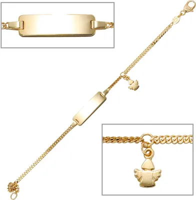 Produktbild von JOBO Schildband Engel 585 Gold Gelbgold 14 cm Gravur Armband Schutzengel Karabiner