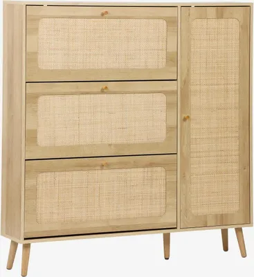 Produktbild von sweeek - Schuhschrank mit Rattan-Geflecht und 3 Klapptüren - Natur