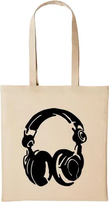 Produktbild von Huuraa Baumwollbeutel Kopfhörer DJ Geschenk Einkaufstasche Natural 10 Liter Baumwolle Kopfhörer DJ Accessoire