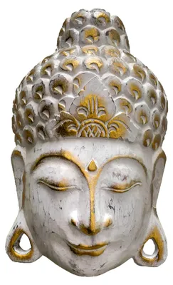 Buddha-Wandmaske White Wash, handgefertigt, 35 cm