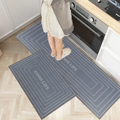 Produktbild von Küchenläufer 2-teiliges Set - Rutschfester Küchenmatte - Waschbarer Teppich - Flurmatte 40 x 60 + 40 x 120 cm - Sicheres und Stilvolles Design