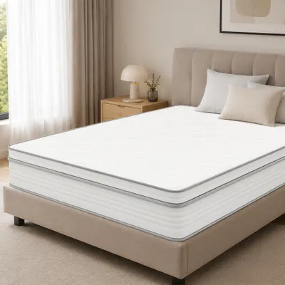 Image de Matelas 140x200 cm, hauteur 25 cm, matelas à ressorts ensachés à 7 zones, fermeté H4, matelas à ressorts ensachés, matelas à ressorts ensachés premium, matelas avec mousse à mémoire de forme