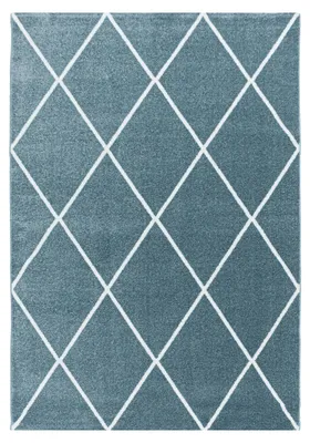 Zdjęcie produktu dla Dywan bieżnik do salonu, kolor niebieski, wymiary 80x150 cm, wzór geometryczny