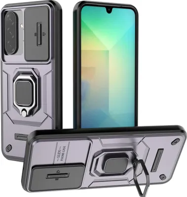 Immagine prodotto di Custodia per Samsung Galaxy A26 a doppio strato con protezione fotocamera scorrevole e supporto per anello, supporto Viola