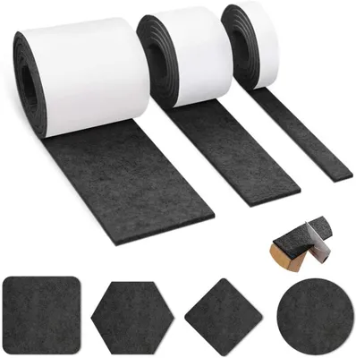 Produktbild von Plstené klzáky samolepiace 3 rolky plstených klzákov z čiernej plsti - 100 cm * 10 cm + 100 cm * 5 cm + 100 cm * 2 cm, plstené samolepiace klzáky na nábytok ochranná vrstva
