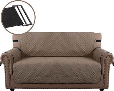 Produktbild von (2 Sitzer, Taupe) wasserabweisend Sofabezug, rutschfester Couchbezug mit elastischem Gurt, Sesselbezug, weicher, gesteppter Sitz für Hunde und Haustiere