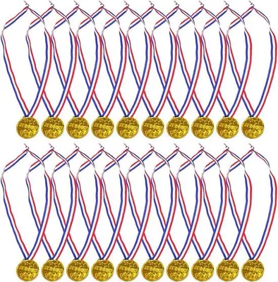 Immagine prodotto di Medaglie d'oro per bambini, 20 pezzi, fiocco tricolore, scuole