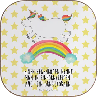 Produktbild von Mr. & Mrs. Panda Untersetzer für Gläser Einhorn Regenbogen - Weiß - Geschenk, Erwachsenwerden, unterleger, Einhornpower, Tischuntersetzer, Tischschoner, Unicorn, Coaster
