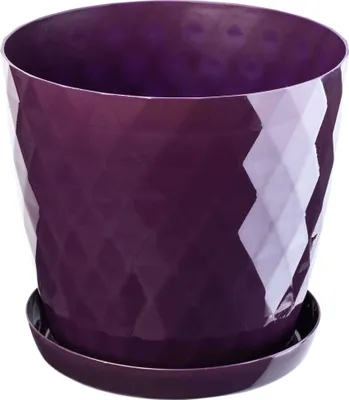 A purple plastic plant pot with a textured diamond pattern and a matching saucer, shown against a white background.