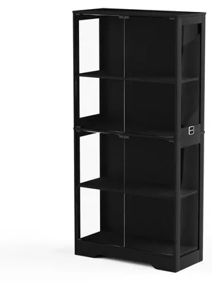 Produktbild von Glasvitrine - 165 x 80 x 35 cm - 4 Ebenen - Staubgeschützte Glastüren - LED-Beleuchtung - Intelligente Sensoren - Schwarz