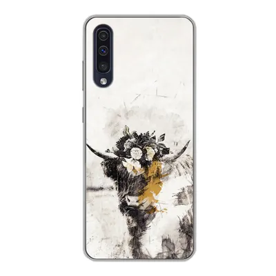 Produktbild von MuchoWow® Handyhülle Schutzhülle Hülle für Samsung Galaxy A30s Schottischer Highlander - Farbe - Blumen Silikon Softcase Handy Hülle - Karteninhaber