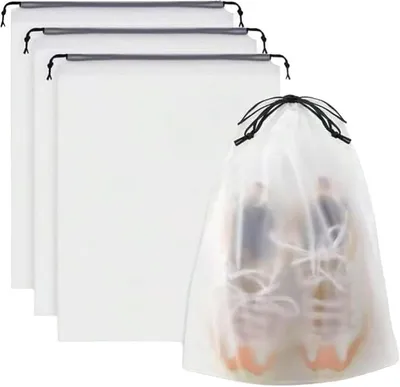 Productafbeelding van PolkaHome® schoenenzak voor reizen, 40 x 30 cm, met trekkoord, waterdicht en stofdicht, transparant, voor reizen, schoenopbergruimte, 4