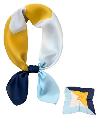 Image de Écharpe en soie pour femmes - Bleu et jaune - 70 x 70 cm