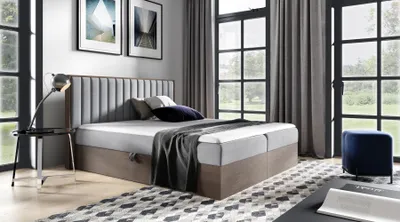 Produktbild von Kontinentales Bett 120x200 CHANTELLE 4 - dunkle Eiche / Grau + GRATIS Matratzenauflage