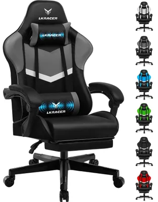 Produktbild von LUCKRACER Gaming-Stuhl Gaming Chair Bürostuhl Ergonomisch mit Lendenkissen Kopfkissen, Höhenverstellbarer Gamer Stuhl 150kg Belastbar, Fußstütze grau