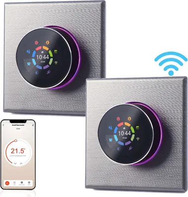 Produktbild von 2X WiFi Thermostat Digital LCD Raumthermostat Programmierbare Wandthermostat Unterputz FFußbodenheizung fuer 5A Warmwasserbereitung ,Tastensteuerung/Mobile APP/Sprachsteuerung Innenthermometer, Silber
