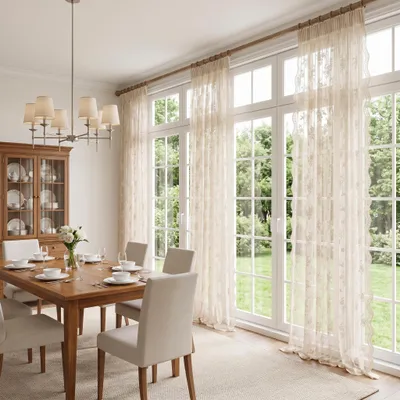 Imagen del producto de Cortinas de encaje transparentes, 140x250 cm, con cinta para atar, ideales para salones y dormitorios