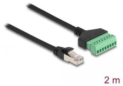 Produktbild von DeLOCK RJ45 Kabel Cat.6 Stecker zu Terminalblock Adapter 2 m 2-teilig, 2 m, Cat6, U/UTP (UTP), RJ-45, Schwarz, Grün