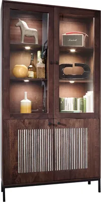 Produktbild von Vitrine - Mangoholz massiv lackiert - Steinfurnier - B 103 cm - 4 Türen