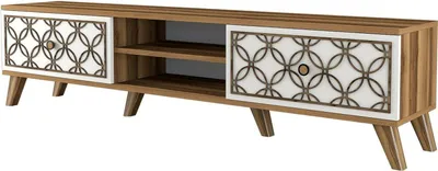 Produktbild von Fernsehschrank Dpietr, Ständer für Wohnzimmerfernseher, Niedriges Wohnzimmer-Sideboard, TV-Ständerbasis, 180x35h44 cm, Walnuss und Weiß