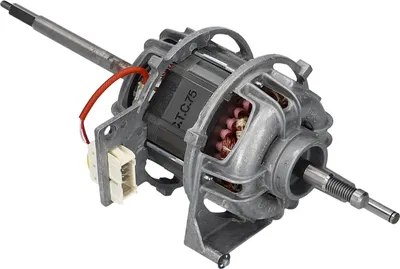 A close-up studio shot of a washing machine motor.