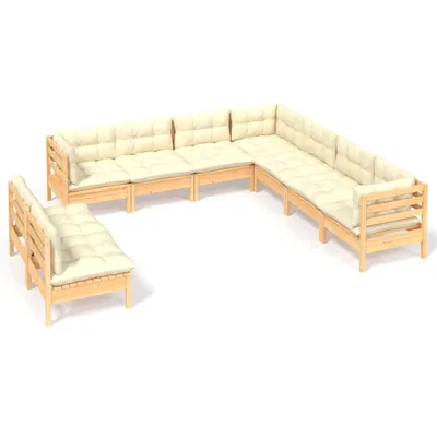Produktbild von 9-tlg. Garten-Lounge-Set mit Creme Kissen Massivholz Kiefer