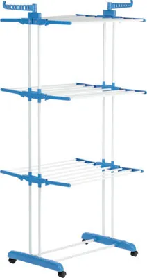 Obrázok produktu pre EASYmaxx sušiak na bielizeň 3 poschodia s kolieskami - 63x76x173 cm - biela/modrá