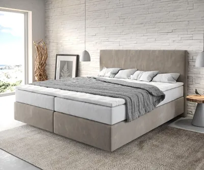 Produktbild von DELIFE Boxspringbett Dream-Well 180x200 cm Mikrofaser Beige mit TFK Matratze und Visco Topper
