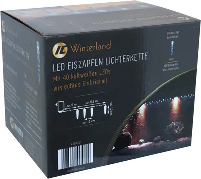 A product box for LED icicle string lights.