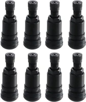 Productafbeelding van 8 stuks zwarte metalen ventielen, stalen ventielen, universele velgenventielen, bandventiel, autobandventiel, metalen
