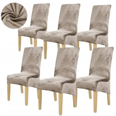 Produktbild von Stuhlhussen 6er Pack XL kühles Beige - Samt Stuhlbezug - Universal Stretch Bezug für Große Stühle