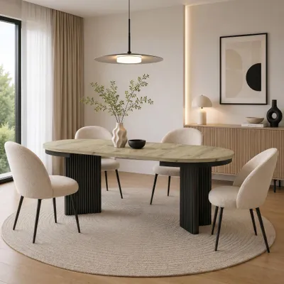 Produktbild von BEAUTYSOFA | Runder Ausziehbarer Esstisch PRESTIGE Ø 100–180 cm, Artisan/Schwarz, Moderner Esstisch für Esszimmer, Küche, Skandinavischer & Loft-Stil