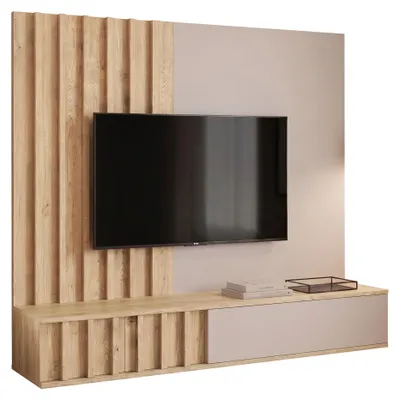 Produktbild von MIRJAN24 Wohnwand Noir II, Stilvoll Wohnzimmer-Set, TV-Schrank, Modern Mediawand (Farbe: Schwarz / Eiche Viking)