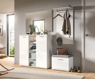 Produktbild von Prego Komplettgarderobe 4-teilig Weiß / Weiß Hochglanz